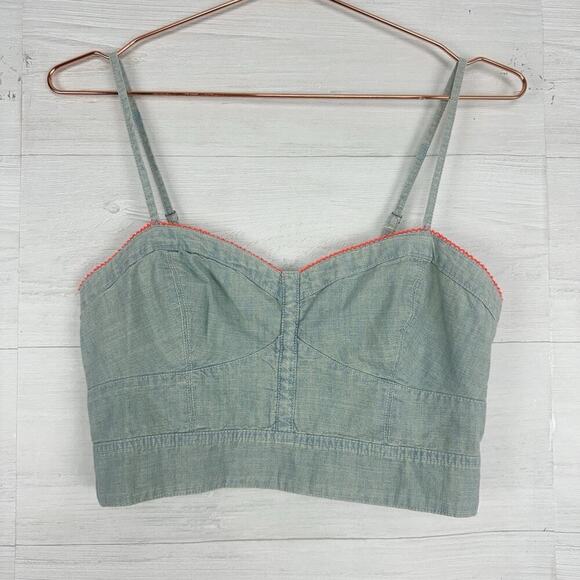 NWT American Eagle Cropped Tank Top Size M Blue Denim Chambray Smocked Y2K Twee - Picture 3 of 13